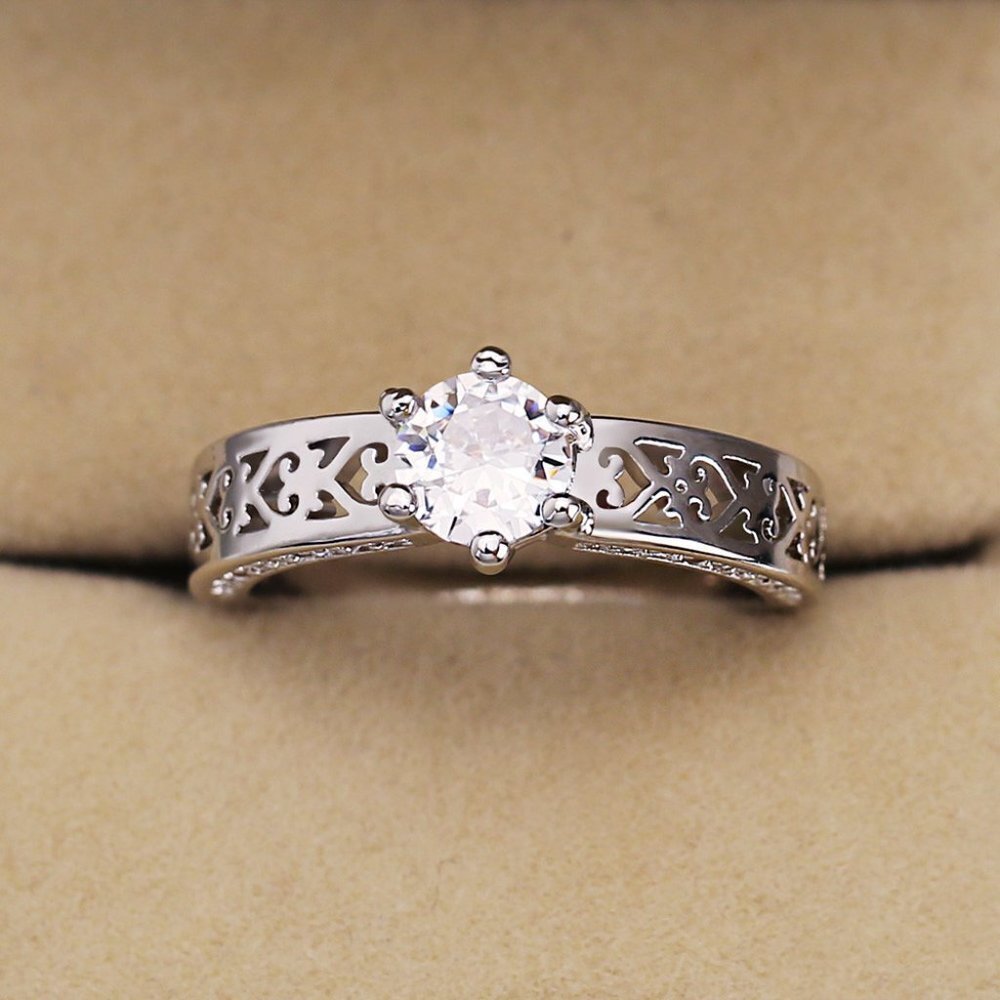 Diamond Anillo Flower Carved CZ Filled Silver Vintage Ring for Women, …